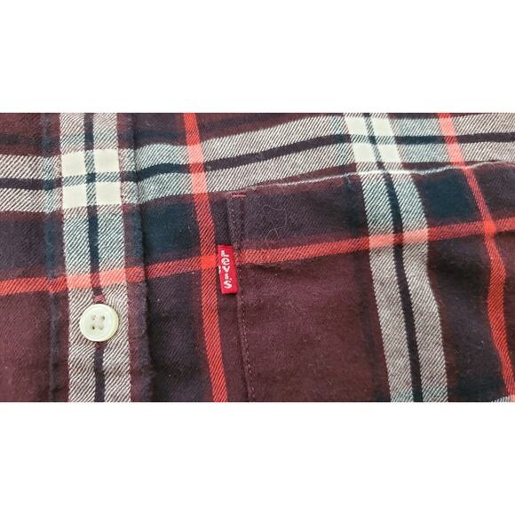 Levi's Flannel Shirt Relaxed Fit Red Check Tartan Plaid Womens Small Long Sleeve - Picture 5 of 12